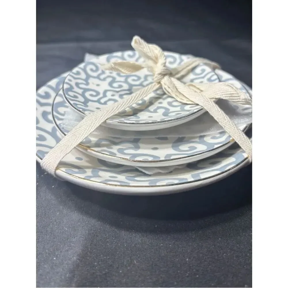 New Gray Swirl Ceramic Trinket Plate Set of 3 NWT